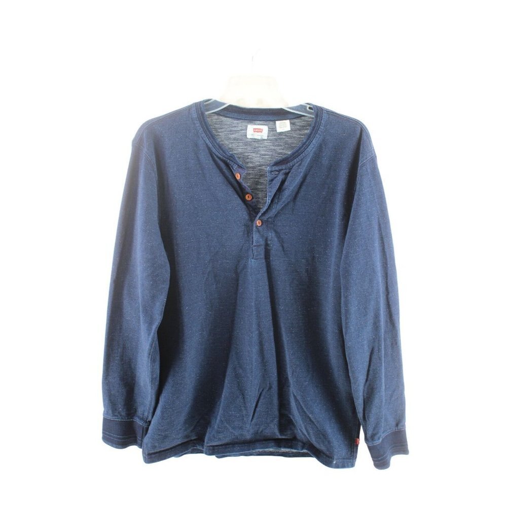 Levi's Strauss Women's Blue Terry Long Sleeve Pullover Henley Sweatshirt Size L